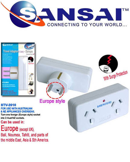 SANSAI Travel Double Adaptor for NZ to Europe Middle East Asia